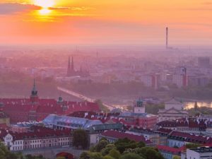 Wschód słońca nad Zamkem Królewskim i Pragą fotoobraz panoramiczny