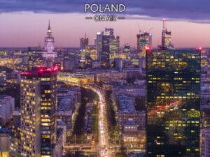Warszawa z lotu ptaka nocą widziana od strony Żoliborza – fotoobraz POLAND ON AIR