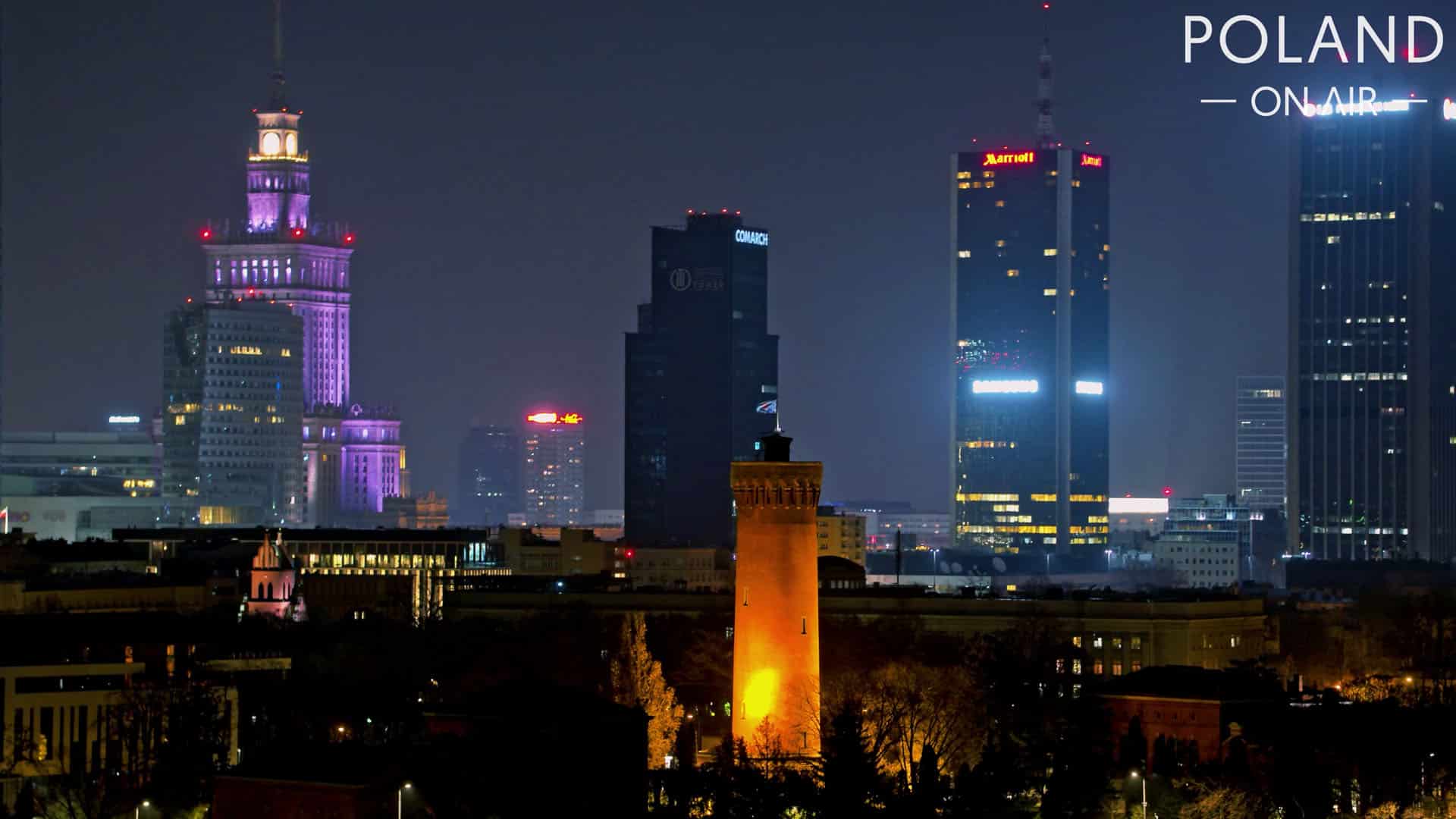Warsaw by night warszawa dron