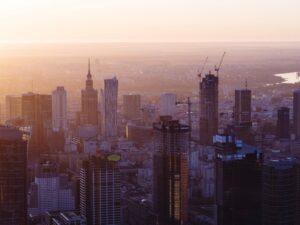 Panorama Warszawy o świcie
